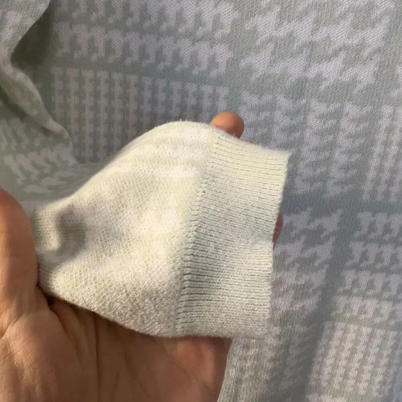 Ann Taylor Factory Mint Crewneck Green White Houndstooth Sweater Holiday Size S - Picture 6 of 10